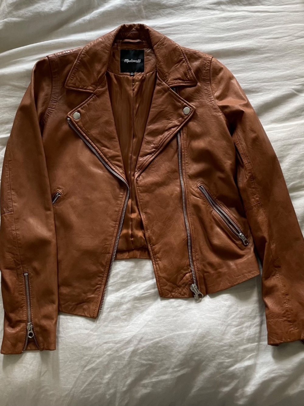 Madewell The Washed Leather biker motorcycle jacket in Burnt Sienna
